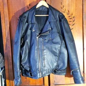 Black leather motorcycle jacket 3XL